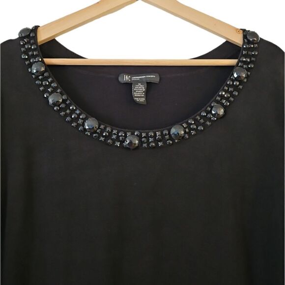 INC 3/4 Sleeve Blouse With Embellish Silk Blend Black 1X - Picture 3 of 10